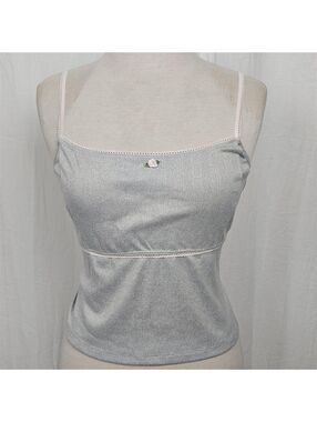Grey & Pink Babydoll Tank, Lace & Rosette 2x